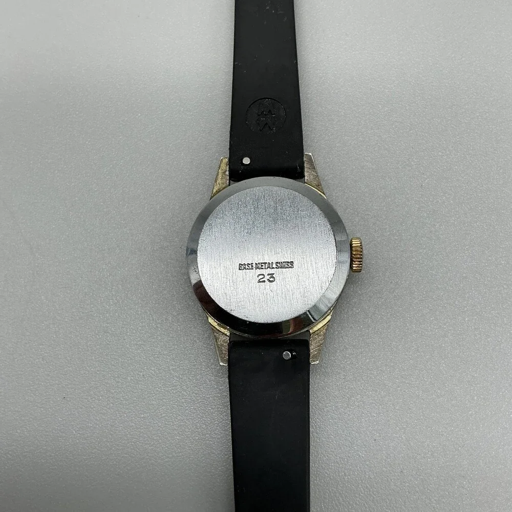Vintage Bradley Boys Watch 26mm Mickey Mouse Swiss Manual Black Rubber Strap